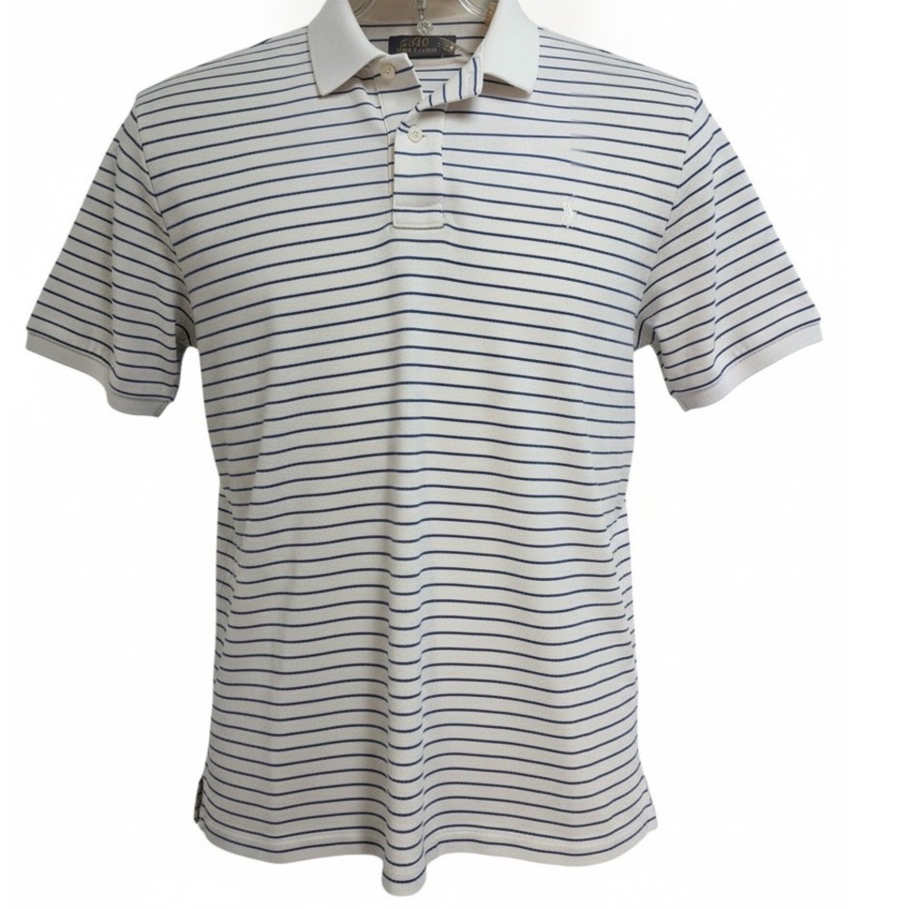 Polo Ralph Lauren Mens XL Striped Cotton Polo Shirt White Navy Blue (i9)